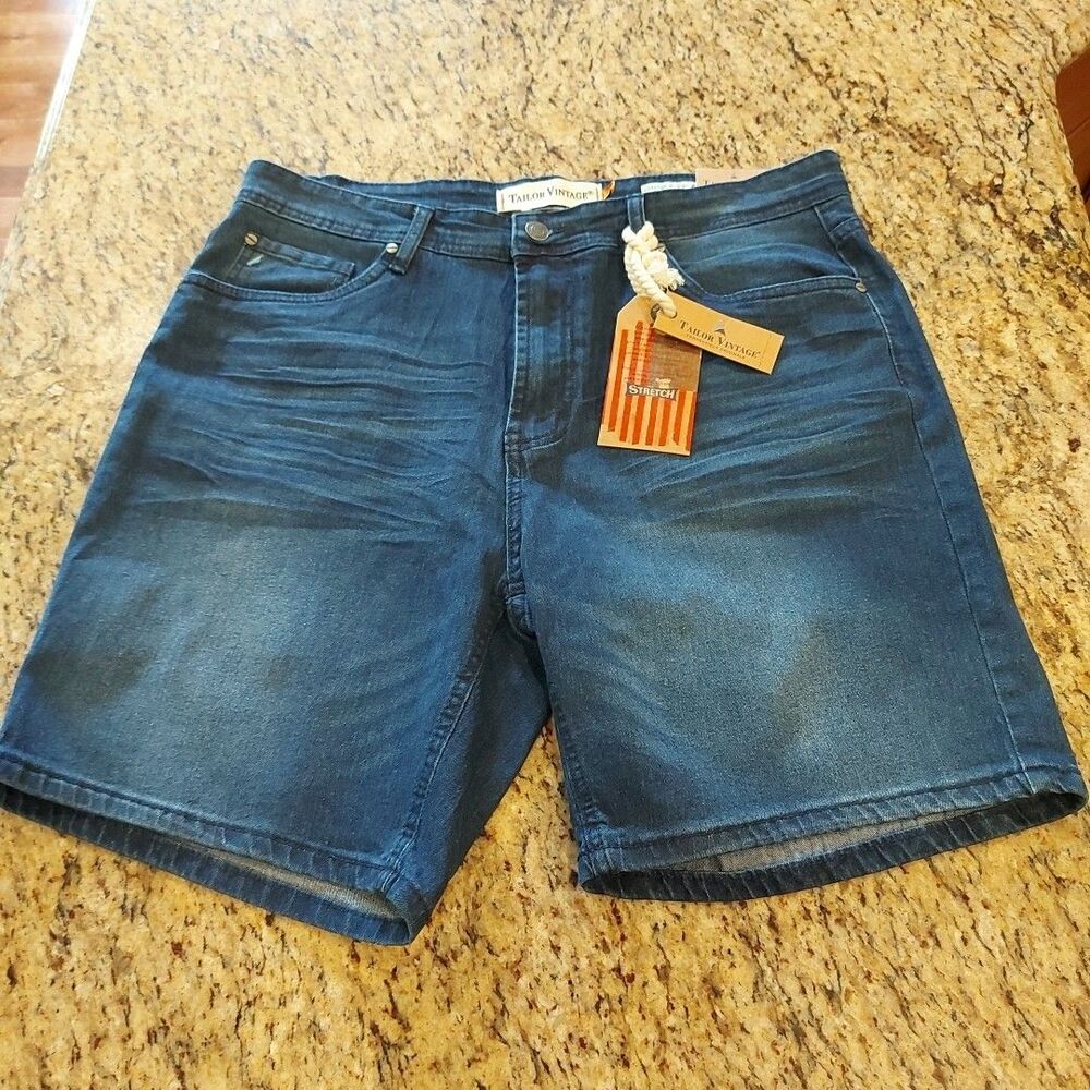TAILOR VINTAGE Men’s Blue Denim Shorts Size 36 NWT MSRP $78 CERULEAN Stretch